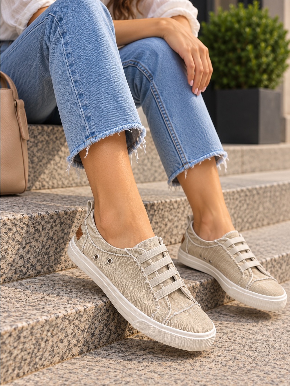 Blowfish Beige Canvas Slip-On Sneakers